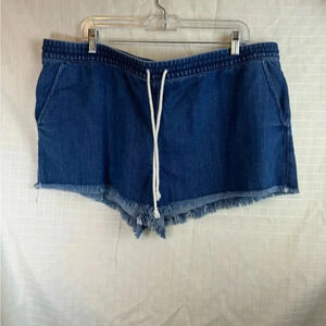 Aerie Women's XXL 2XL Denim Blue Shorts Elastic Tie Waist Frayed Hem NWOT